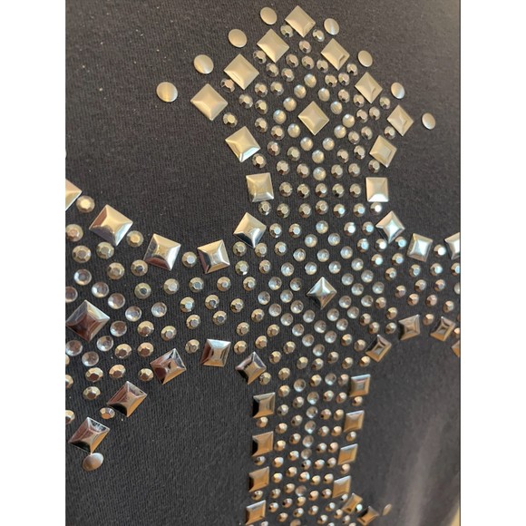 Gray and Purple Ringer Tee with Studded Cross-Sz L - Picture 2 of 9